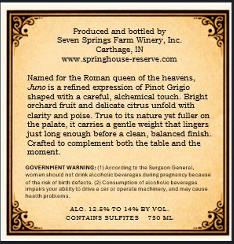 Juno back label