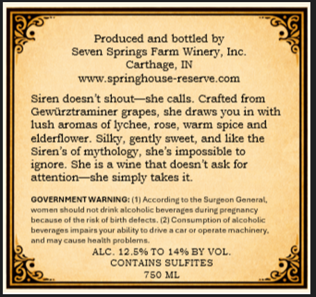 Siren back label